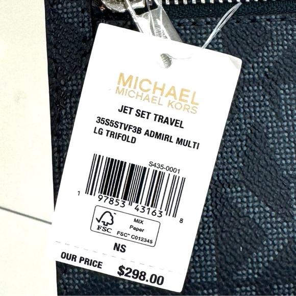 Michael Kors Jet Set Large Signature Logo TriFold Wallet Navy Blue Multi - Picture 5 of 5